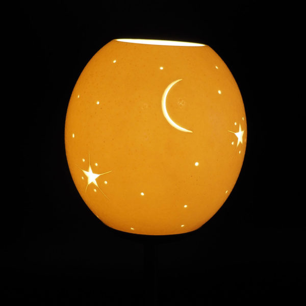 Strausseneilampe Teelicht Sonne-Mond-Sterne beleuchtet